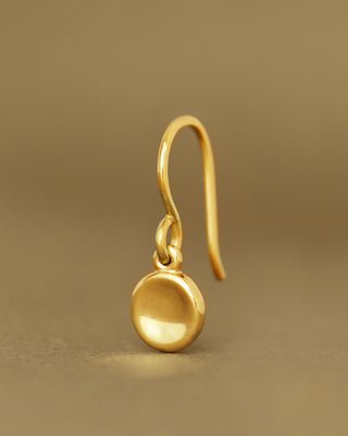 Single Button dangle by George Rings solid 18k gold round circle french wire dangle earrings