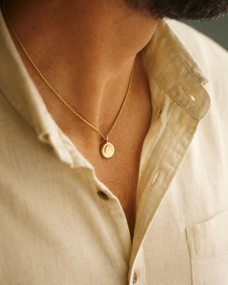 Button Grand pendant on round box chain by George Rings solid 18k gold circle charm pendant necklace