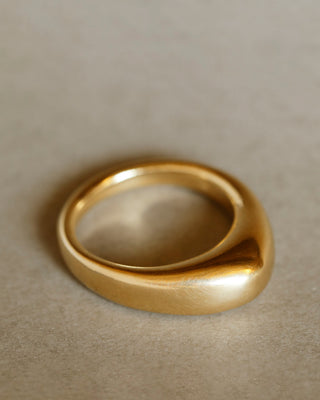 Solid 18k yellow large gold dome ring for weddings and milestones. Soft curves. Heavy. Not hollow.