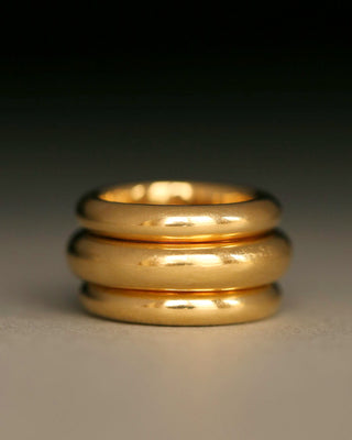 Dominus Band Grand with two Dominus Bands gold stack solid 18k yellow gold rings by George Rings