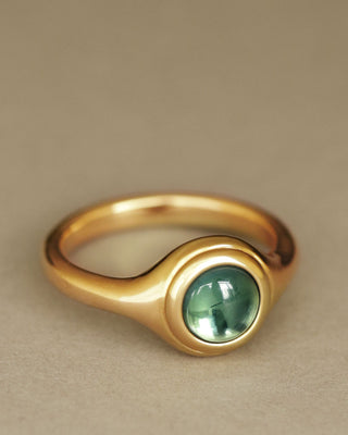 Duchess Ring by George Rings blue green tourmaline cabochon solid 18k yellow gold