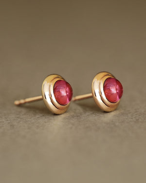 Duchess Studs pink tourmaline earrings small round cabochon George Rings