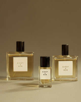 Glass bottles of Eight & Bob Original Perfume with George Rings