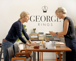 female founders of George Rings in their studio making luxury jewelry