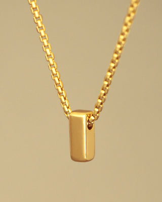 Gold Bar necklace by Carol Leskanic and George Rings 14k round box chain