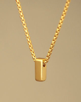 Gold Bar necklace by Carol Leskanic and George Rings 14k round box chain