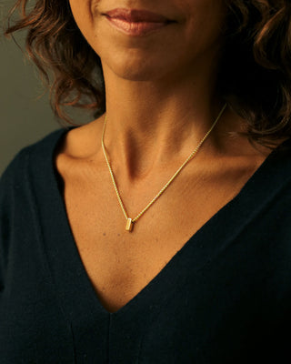 Gold Bar necklace by Carol Leskanic and George Rings 14k round box chain