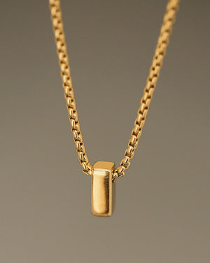 Gold Bar necklace by Carol Leskanic and George Rings 14k round box chain