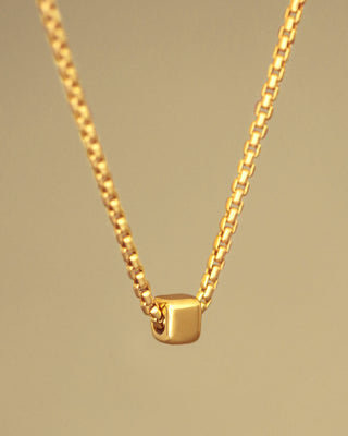 Gold Cube Necklace by Carol Leskanic George Rings small cube on 14k round box chain