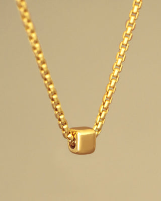 Gold Cube Necklace by Carol Leskanic George Rings small cube on 14k round box chain