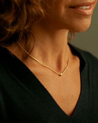 Gold Cube Necklace by Carol Leskanic George Rings small cube on 14k round box chain