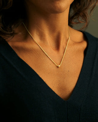 Gold Cube Necklace by Carol Leskanic George Rings small cube on 14k round box chain