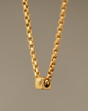 Gold Cube Necklace by Carol Leskanic George Rings small cube on 14k round box chain