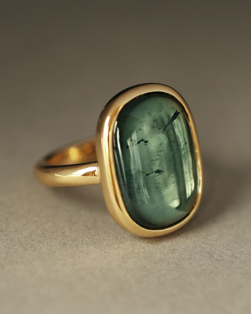 Lago di Como Estate Ring Blue-Green Tourmaline Oval Cabochon by