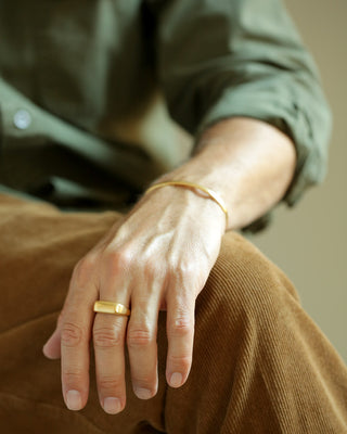 Noble Ring by George Rings. Large, heavy, solid 18k yellow gold ring with rectangle shoulders and soft corners. Mens wedding band. 
