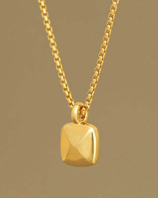 Pillow Pendant on a Round Box Chain by George Rings. Cast in solid 18k yellow gold - not hollow.