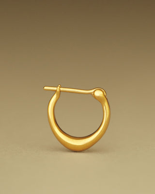 Pair of solid 18k yellow gold hoop earrings with a soft dome shape. Part of the George Rings Capitol Collection.