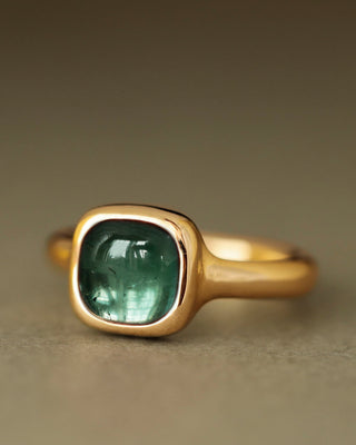 Sophia Ring by George Rings blue green tourmaline cushion cut cabochon solitaire ring in solid 18k gold