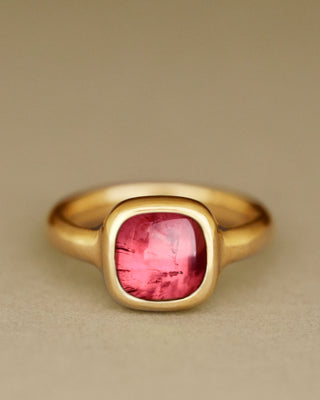 Sophia Pink Tourmaline Solitaire Ring set in Solid 18k Gold by George Rings hot pink square cabochon