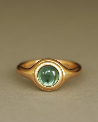 Duchess Ring by George Rings blue green tourmaline cabochon solid 18k yellow gold