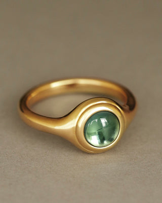 Duchess Ring by George Rings blue green tourmaline cabochon solid 18k yellow gold