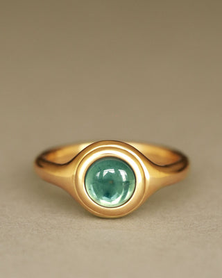 Duchess Ring by George Rings blue green tourmaline cabochon solid 18k yellow gold