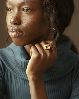 Uffizi Gallery Ring by George Rings solid 18k gold picture frame ring with black tourmaline