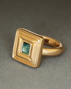 Uffizi Gallery Ring by George Rings solid 18k gold picture frame ring with blue green tourmaline