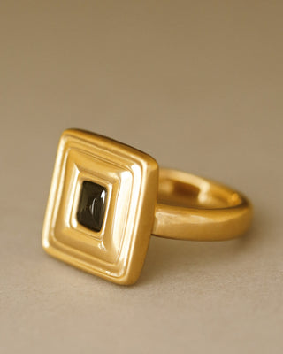 Uffizi Gallery Ring by George Rings solid 18k gold picture frame ring with black tourmaline
