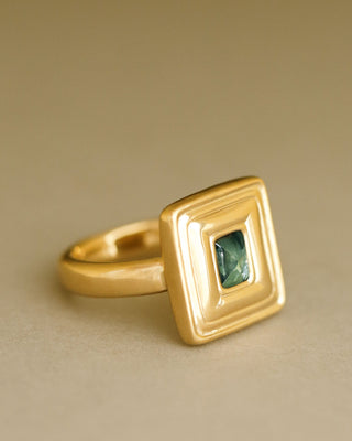Uffizi Gallery Ring by George Rings solid 18k gold picture frame ring with blue green tourmaline