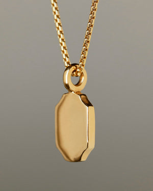 Golden 8 sided pendant with large bail and chain. Solid 18k gold, thick and substantial. Round box cut 14k gold chain.